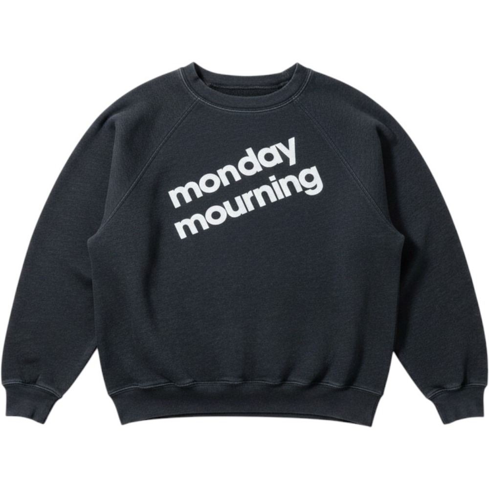 WILDFOX Monday Mourning Sweatshirt Medium Black Graphic Pullover Raglan Crewneck